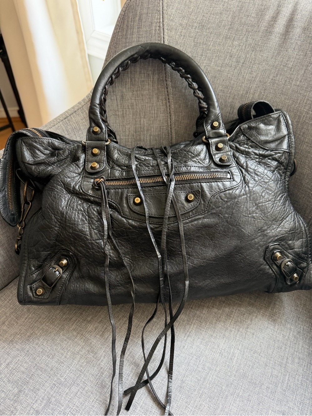 Balenciaga classic city Black Leather Shoulder Bag with Tassel Details